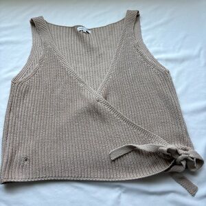 Crescent Tan Crop Sleeveless Button Closure Side Tie Sweater